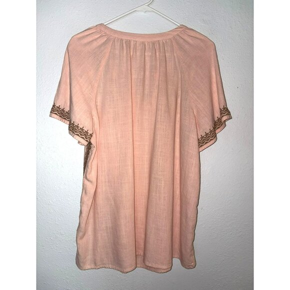 J.Jill Boho Short Sleeve Tunic Top With Embroidered Trim Size L - Picture 2 of 6
